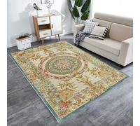 Alfombra de área de 160 x 280 cm, suave, de pelo corto, antideslizante, lavable a máquina, para siempre, dormitorio y cocina, diseño floral tradicional vintage en varios colores, marrón amarillento,