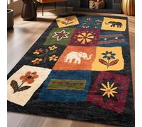 Alfombra de área de 160 x 280 cm, suave, de pelo corto, antideslizante, lavable a máquina, para siempre, dormitorio y cocina, diseño vintage de animales y flores en varios colores: naranja, negro.