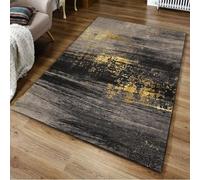 Alfombra de área de 43 x 63 pulgadas, color amarillo, moderno, negro, gris y gris topo, abstracto, negro, 110 x 160 cm, lavable de pelo bajo, para sala de estar, dormitorio, mesas de café, decoración
