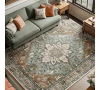 Alfombra de área de 47 x 63 pulgadas, retro, naranja, amarillo, verde, gris, desgastado, floral, niebla del bosque, 120 x 160 cm, alfombra de pelo bajo para sala de estar, dormitorio, mesita de noche