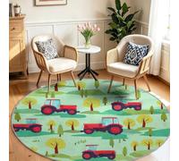 Alfombra de área de 90 cm, suave, lavable, antideslizante, de pelo bajo, resistente a las manchas, diseño de dibujos animados, para sofá, granja, tractor, vehículo, campos de campo, para sala de estar