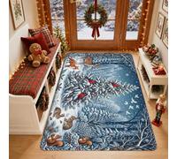 Alfombra de área de animales del bosque de invierno de 3 x 5 pies | Bosque de pinos nevados, pájaros, vida silvestre del bosque, paisaje de invierno, detalles de temporada para el hogar