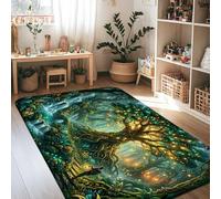 Alfombra de área de árbol, flores de cascada de fantasía natural, primavera, verde, pelo bajo, esponja, hogar, suelo, alfombra con estampado rectangular para sala de estar, dormitorio, dormitorio