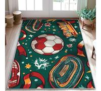 Alfombra de área de balón de fútbol, deportiva, divertida, diseño de estrellas, color verde, de pelo bajo, rectangular, no se desprende, para baño, entrada, mesita de noche, puerta, decoración de 3 x