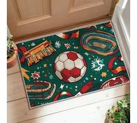 Alfombra de área de balón de fútbol, deportiva, divertida, diseño de estrellas, color verde, de pelo bajo, rectangular, no se desprende, para entrada, baño, cocina, puerta, decoración de 2 x 3 pies