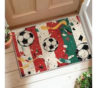 Alfombra de área de balón de fútbol, deportiva, informal, con estrellas, confeti, deportivo, rojo, pelo bajo, borde, alfombra rectangular para baño, entrada, mesita de noche, puerta, decoración de 2 x