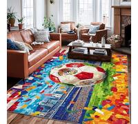 Alfombra de área de balón de fútbol, deportivo, vibrante horizonte de la ciudad, confeti, eventos deportivos, color verde, de pelo bajo, rectangular, alfombras de suelo para sala de estar, dormitorio