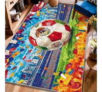 Alfombra de área de balón de fútbol, deportivo, vibrante horizonte de la ciudad, confeti, eventos deportivos, color verde, alfombras de pelo bajo, resistentes a la decoloración, alfombras estéticas