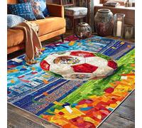 Alfombra de área de balón de fútbol, deportivo, vibrante horizonte de la ciudad, confeti, eventos deportivos, color verde, de pelo bajo, rectangular, alfombras de suelo para sala de estar, dormitorio