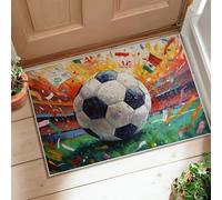Alfombra de área de balón de fútbol, diseño de banderas de confeti deportivo, color verde, de pelo bajo, estético, rectangular, para lavandería, baño, puerta, entrada, decoración de 2 x 3 pies