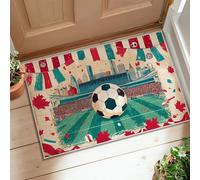 Alfombra de área de balón de fútbol, diseño de banderas de estadio deportivo, color verde, de pelo bajo, estético, alfombra rectangular para entrada, baño, lavandería, decoración de mesita de noche, 2