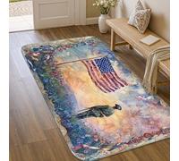 Alfombra de área de bandera, diseño patriótico de soldado artístico, fuegos artificiales, día de la independencia, rojo, esponja, alfombra de pelo bajo, alfombra rectangular para entrada, baño, cocina