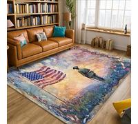 Alfombra de área de bandera, diseño patriótico de soldado artístico, fuegos artificiales, día de la independencia, color rojo, de pelo bajo, esponja, rectangular, alfombras de suelo para sala de estar
