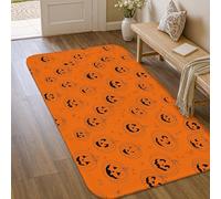 Alfombra de área de calabaza, Halloween, con cara de Jack-O'-Lantern de temporada de Halloween, color naranja, de pelo bajo, alfombra rectangular con detalles impresos, alfombra para baño, entrada