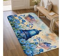 Alfombra de área de campana, banderas patrióticas de flores festivas, color azul, de pelo bajo, esponja, para interiores, no se desprende, para baño, puerta, entrada, mesita de noche, decoración de 3