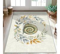 Alfombra de área de caracol, diseño de hojas de concha verde primavera, de pelo bajo, rectangular, no se desprende, para entrada, baño, lavandería, decoración de 3 x 5 pies