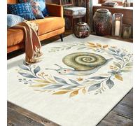 Alfombra de área de caracol, diseño de hojas de concha verde primavera, pelo bajo, alfombra rectangular para sala de estar, dormitorio, debajo de la cama, decoración de apartamento, 5 x 7 pies
