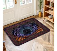 Alfombra de área de castillo, espeluznante, gótico, calabazas, árboles, Halloween, violeta, antideslizante, suave, resistente a las manchas, lavandería, baño, puerta, entrada, decoración, 2 x 3 pies
