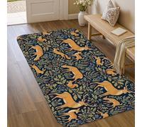 Alfombra de área de ciervos, con diseño floral de zorros inspirados en la naturaleza, color azul marino, de pelo bajo, alfombra rectangular que no se desprende, para lavandería, baño, puerta, entrada