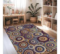 Alfombra de área de círculos, patrones concéntricos modernos y contemporáneos, no marrón, antideslizante, suave, rectangular, resistente a las manchas, para sala de estar, dormitorio, comedor