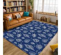 Alfombra de área de concha, de algas marinas costeras náuticas, de verano, azul marino, de pelo bajo, esponjas, para interiores, alfombras que no se desprenden, para sala de estar, dormitorio, aula