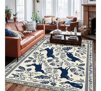 Alfombra de área de conejo, diseño botánico tradicional de hongos primaverales, color azul marino, antideslizante, suave, rectangular, resistente a las manchas, para sala de estar, dormitorio, comedor