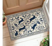 Alfombra de área de conejo, diseño botánico tradicional de hongos primaverales, color azul marino, de pelo bajo, resistente a la decoloración, para baño, puerta, entrada, mesita de noche, decoración