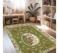 Alfombra de área de conejo, diseño de huevos de Pascua, flores verdes de Pascua de pelo bajo, borde de esponja, alfombra rectangular para sala de estar, dormitorio, cocina, pasillo, decoración de 4 x