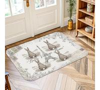 Alfombra de área de conejo, diseño floral vintage de la torre de París rústica, primavera, neutro, pelo bajo, esponja, para interiores, no se desprende, para baño, mesita de noche, entrada, puerta