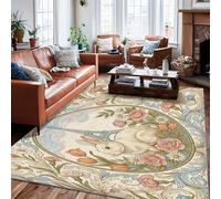 Alfombra de área de conejo, diseño vintage de primavera con rosas de la torre de París, color melocotón pastel, antideslizante, para interiores, no se desprende, para sala de estar, dormitorio, debajo