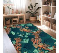 Alfombra de área de coral, naturaleza marina, algas marinas, verano, color verde azulado, de pelo bajo, alfombra rectangular para el suelo, alfombras de suelo para sala de estar, dormitorio