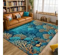Alfombra de área de coral, naturaleza marina, algas marinas, verano, verde azulado, antideslizante, alfombra rectangular para interiores, no se desprende, para sala de estar, dormitorio, dormitorio