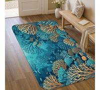 Alfombra de área de coral, naturaleza marina, algas marinas, verano, verde azulado, de pelo bajo, alfombra rectangular que no se desprende, para baño, entrada, mesita de noche, puerta, decoración de 3
