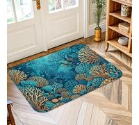 Alfombra de área de coral, naturaleza marina, algas marinas, verano, verde azulado, pelo bajo, alfombra de esponja para puerta, borde ribeteado, baño, entrada, mesita de noche, puerta, decoración de 2
