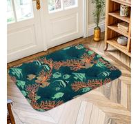Alfombra de área de coral, peces de la naturaleza marina, algas marinas, verano, verde azulado, de pelo bajo, esponja, para interiores, no se desprende, para baño, entrada, mesita de noche, lavandería