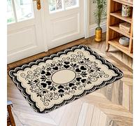 Alfombra de área de corazones, elegante y clásica con espirales florales N/A negro de pelo bajo, alfombra de esponja con ribete en los bordes, decoración de baño, puerta, entrada, mesita de noche, 2 x