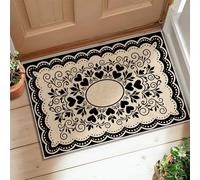 Alfombra de área de corazones, vintage, elegante, con diseño de hojas, remolinos, ninguno negro, pelo bajo, suave, resistente a las manchas, baño, entrada, cocina, mesita de noche, decoración de 2 x 3