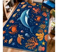 Alfombra de área de delfín, océano, náutico, pulpo, cangrejo, verano, azul, parte trasera antideslizante, rectangular, alfombras de suelo para sala de estar, dormitorio, comedor, escritorio, oficina