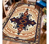 Alfombra de área de diamante, tribal geométrico, punta de flecha, círculo, color azul marino, antideslizante, antideslizante, alfombra rectangular para interiores, no se desprende, para sala de estar