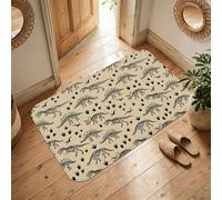 Alfombra de área de dinosaurio, diseño de esqueleto juguetón y fantástico, color beige, antideslizante, con detalles de impresión rectangular, para entrada, baño, lavandería, mesita de noche, 3 x 5