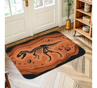Alfombra de área de dinosaurio, diseño de rocas de esqueleto juguetón de verano, naranja, antideslizante, rectangular, no se desprende, para baño, puerta, entrada, mesita de noche, decoración de 2 x 3
