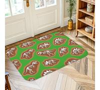 Alfombra de área de dinosaurio, esqueleto juguetón y fantasioso, fósil, ninguno verde, de pelo bajo, alfombra rectangular con detalles impresos, alfombra de baño, mesita de noche, entrada, puerta