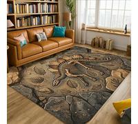 Alfombra de área de dinosaurio, hojas fósiles rústicas naturales, color marrón, antideslizante, alfombra rectangular para sala de estar, dormitorio, aula, apartamento, decoración de 5 x 7 pies