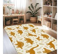 Alfombra de área de dinosaurio, inspirada en la naturaleza, diseño de helechos de hoja, primavera, amarillo, antideslizante, alfombra rectangular para interiores, no se desprende, para sala de estar