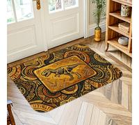 Alfombra de área de dinosaurio, moderna y artística con remolinos fósiles otoñales dorados de pelo bajo, alfombra rectangular con detalles impresos, alfombra de baño, lavandería, cocina, entrada