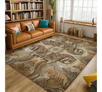 Alfombra de área de dinosaurio, vintage, natural, hojas fósiles, color marrón, esponjosa, suave, rectangular, resistente a las manchas, para sala de estar, dormitorio, dormitorio universitario, cocina