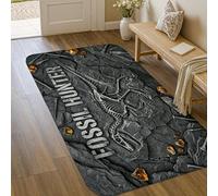 Alfombra de área de dinosaurios, diseño realista de roca fósil, no gris, de pelo bajo, alfombra rectangular con detalles impresos, alfombra de baño, puerta, entrada, mesita de noche, decoración de 3 x