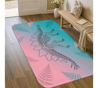Alfombra de área de dinosaurios, moderna y juguetona con diseño de helechos de verano, color verde azulado, antideslizante, rectangular, no se desprende, para baño, entrada, mesita de noche, puerta