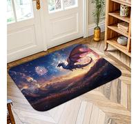 Alfombra de área de dragón, fantasía épica de fuegos artificiales, montañas, celebración, azul, pelo bajo, esponja, para interiores, no se desprende, para lavandería, baño, puerta, entrada, decoración