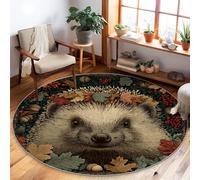 Alfombra de área de erizo, hojas naturales otoñales y bayas, color verde otoño, antideslizante, parte trasera estética, círculo, alfombra de suelo para el hogar, alfombra para sala de estar